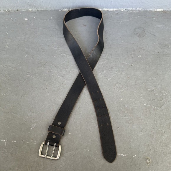 Vintage 90s Grunge Punk Leather Nickel Buckle Leather Belt - Dark Brown, 40” - Picture 4 of 9